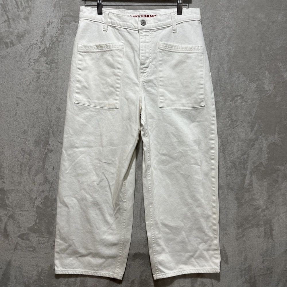 Lucky Brand Wide Leg Jeans Women's Size 10/30 White High‎ Rise Crop  Denim